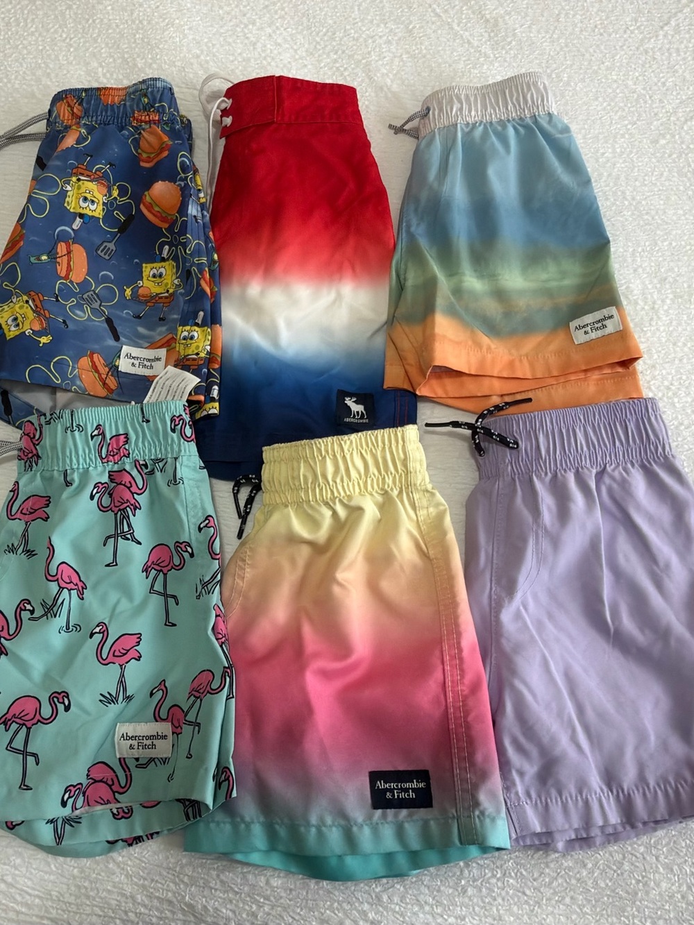 abercrombie kids Boys 5/6 Swim Trunks Lot 6 SpongeBob Ombre Flamingo